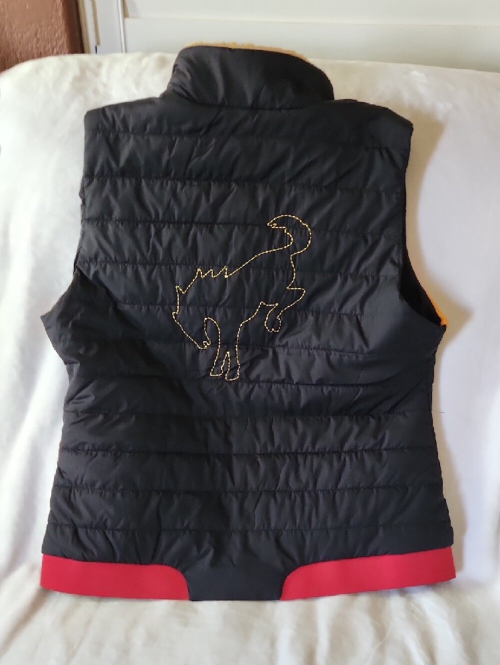 Official Ford Black Puffer Vest with Red, Orange & Yellow Stripes - Picture 5 of 8